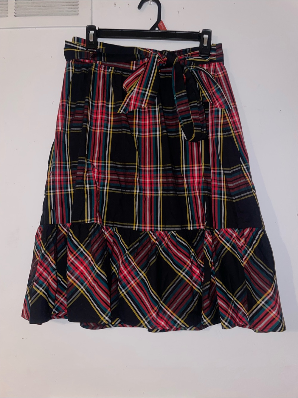 J.Crew Plaid Big-Bow Midi Skirt Size 6 NWT Festive Tartan Cotton Knee Length